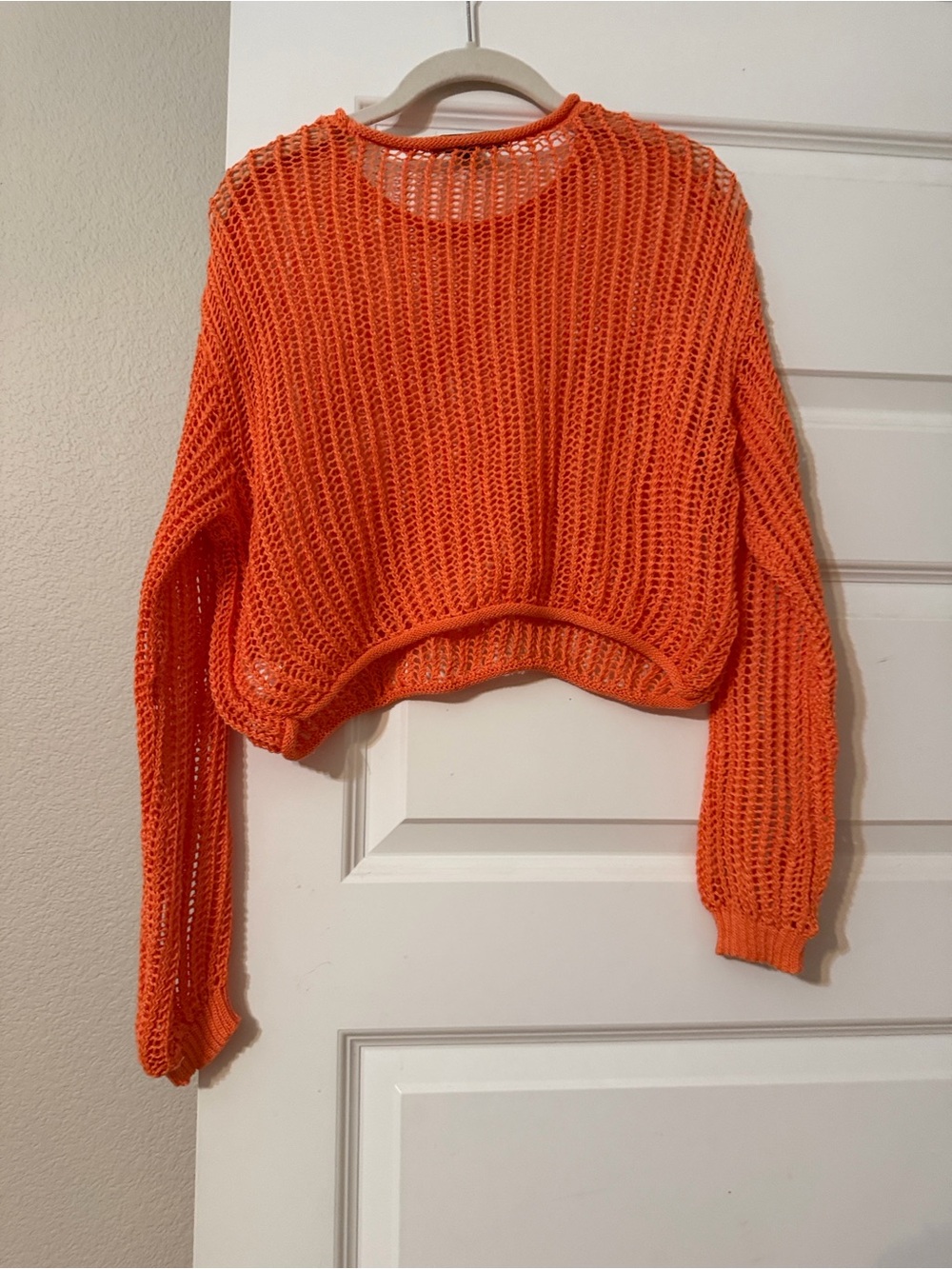 Charlotte Russe Neon Orange Open-Knit Cropped Sweater